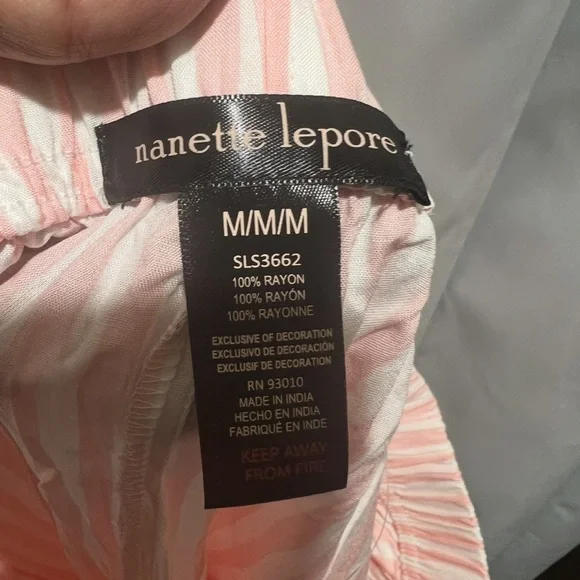 Nanette Lepore Pink Stripe Pajama Set Button Top Pants NWT Medium - Picture 5 of 6